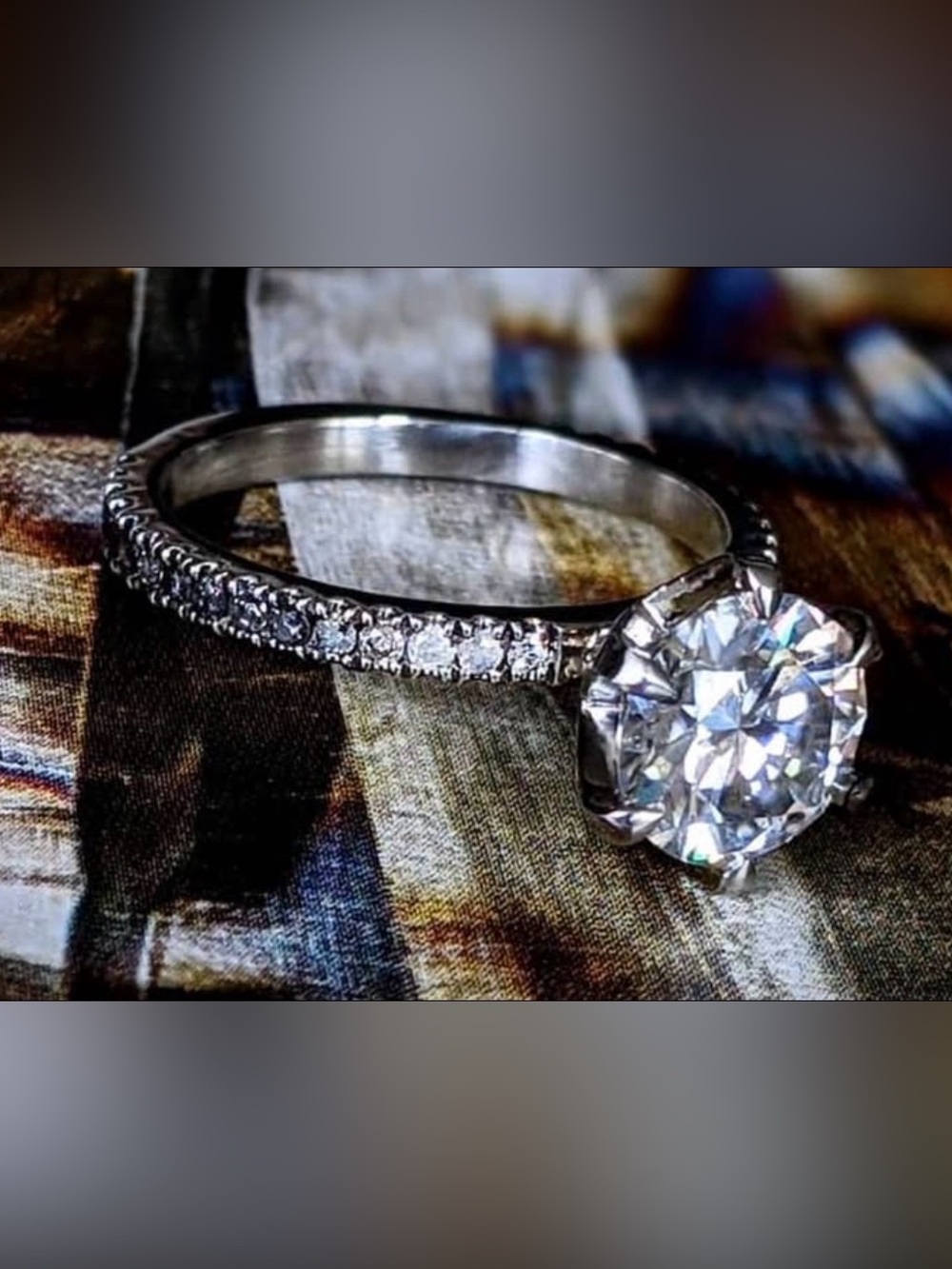 14K White Gold 2ct Moissanite Engagement Ring + Diamond Band Set - 75 Diamonds